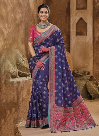 Purple Mirror Banarasi Silk Contemporary Saree