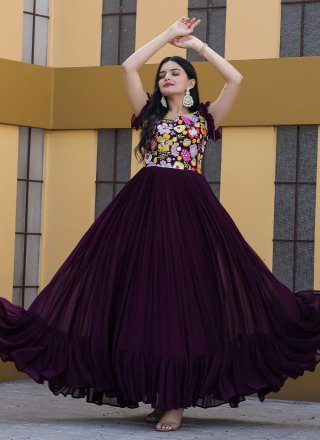 Purple Multi Georgette Trendy Gown