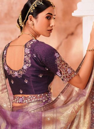 Purple Organza Embroidered Work Classic Saree for Ceremonial