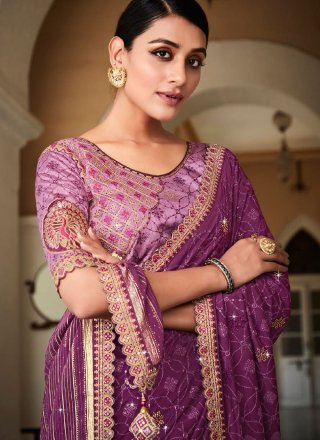 Purple Patch Border and Embroidered Work Silk Designer Sari