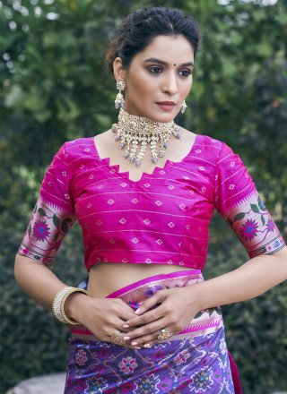 Purple Patola Silk Classic Sari with Patola Print Work for Ceremonial