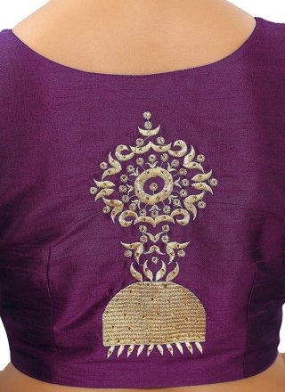 Purple Plain Work Dupion Silk Designer Blouse