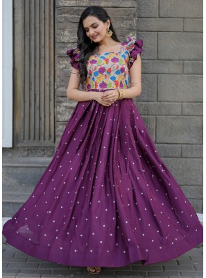 Purple Print Chinon Readymade Gown