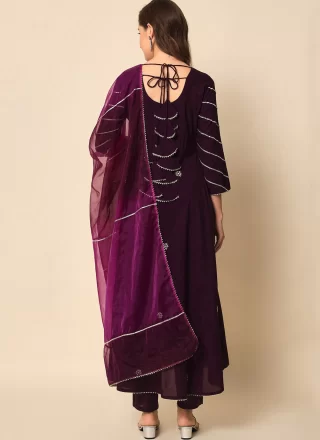 Purple Rayon Embroidered Work Readymade Salwar Suit for Women