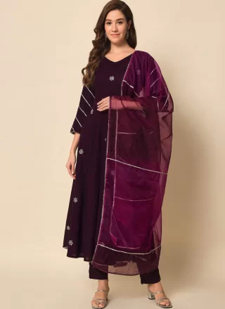 Purple Rayon Embroidered Work Readymade Salwar Suit for Women