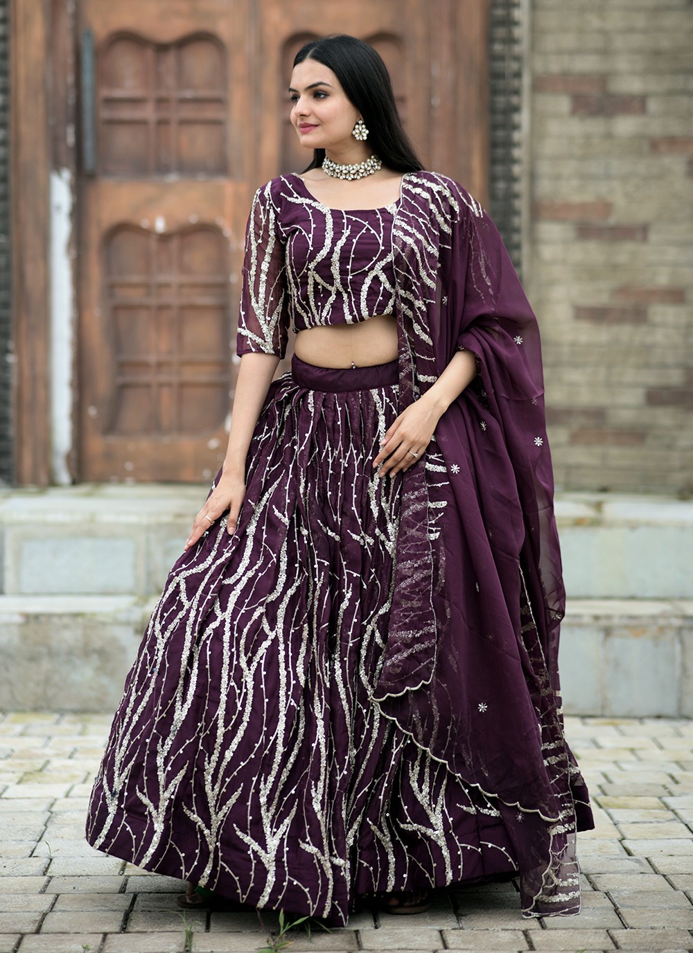 Buy Purple and Violet Silk Designer A Line Lehenga Choli Online