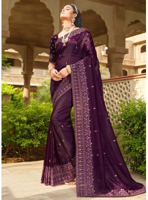 Purple Sangeet Silk Contemporary Style Saree