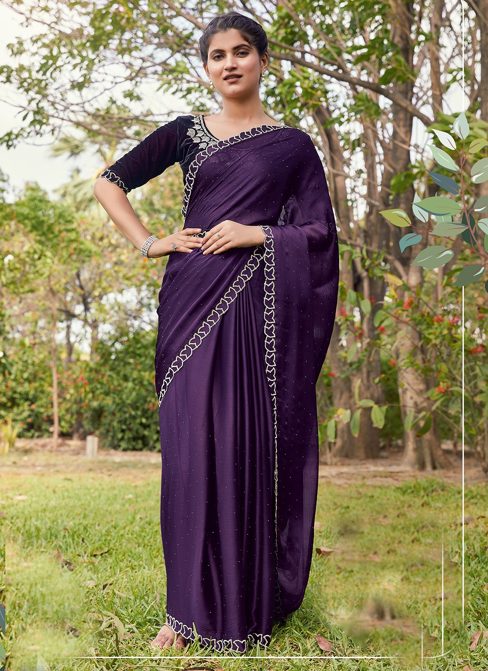 Dark Purple Plain Pure Tussar Silk Saree - Loomfolks