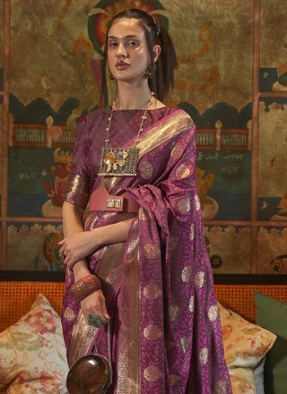 Purple Satin Weaving Contemporary Saree