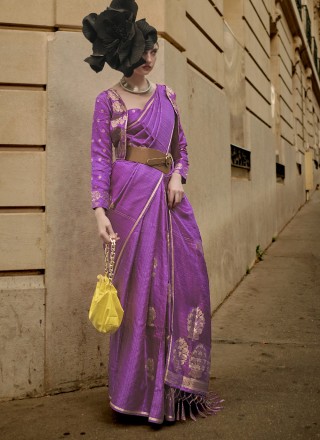 Purple Satin Weaving Trendy Saree