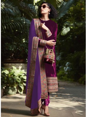 Purple Sequins Velvet Trendy Salwar Suit