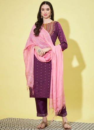 Purple Silk Blend Trendy Salwar Suit