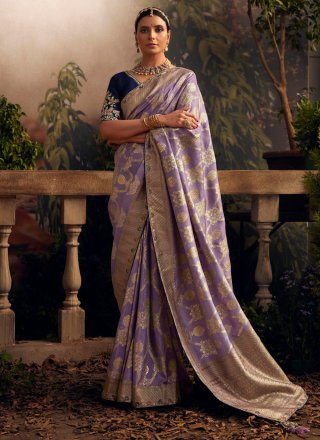 Floral Purple Silk Classic Sari