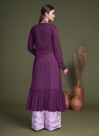 Purple Silk Embroidered Readymade Salwar Suit