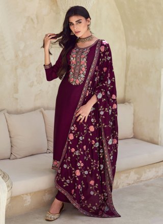 Purple Silk Embroidered Work Trendy Suit for Engagement
