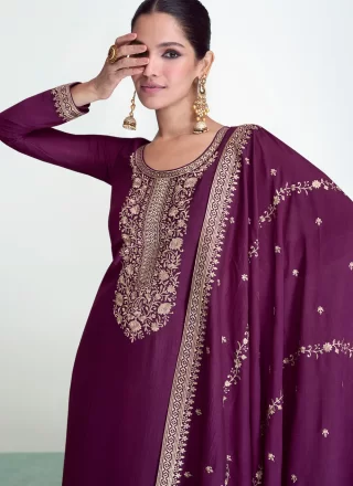Purple Silk Salwar Suit with Embroidered and Resham Work