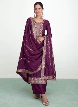 Purple Silk Salwar Suit with Embroidered and Resham Work