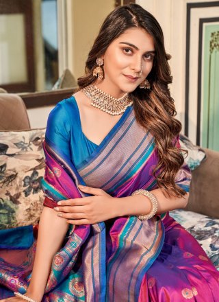Purple Silk Trendy Saree with Weaving Work for Women