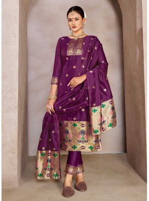 Purple Tafeta Silk Jacquard Work Trendy Salwar Kameez