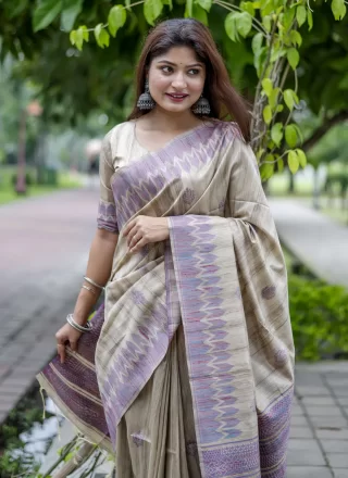 Purple Tussar Silk Silk Saree with Woven Work