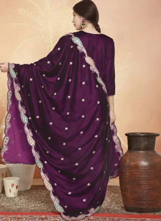 Purple Velvet Embroidered and Resham Work Salwar Suit