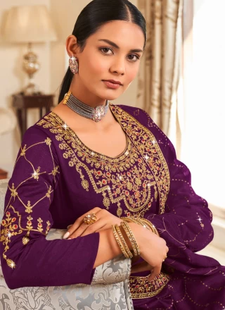 Purple Vichitra Silk Wedding Trendy Salwar Suit