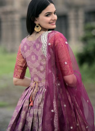 Purple Weaving Work Kanjivaram Silk Designer Gown