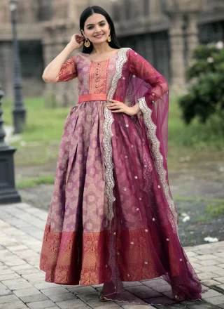 Purple Weaving Work Kanjivaram Silk Designer Gown