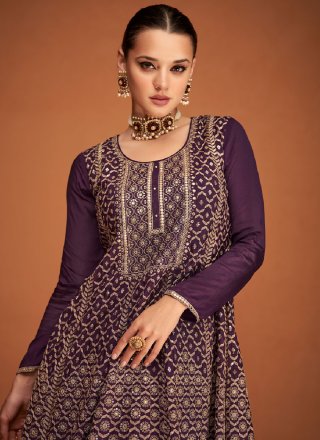 Purple Wedding Chinon Palazzo Salwar Suit