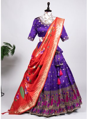 Purple Wedding Jacquard Silk Lehenga Choli