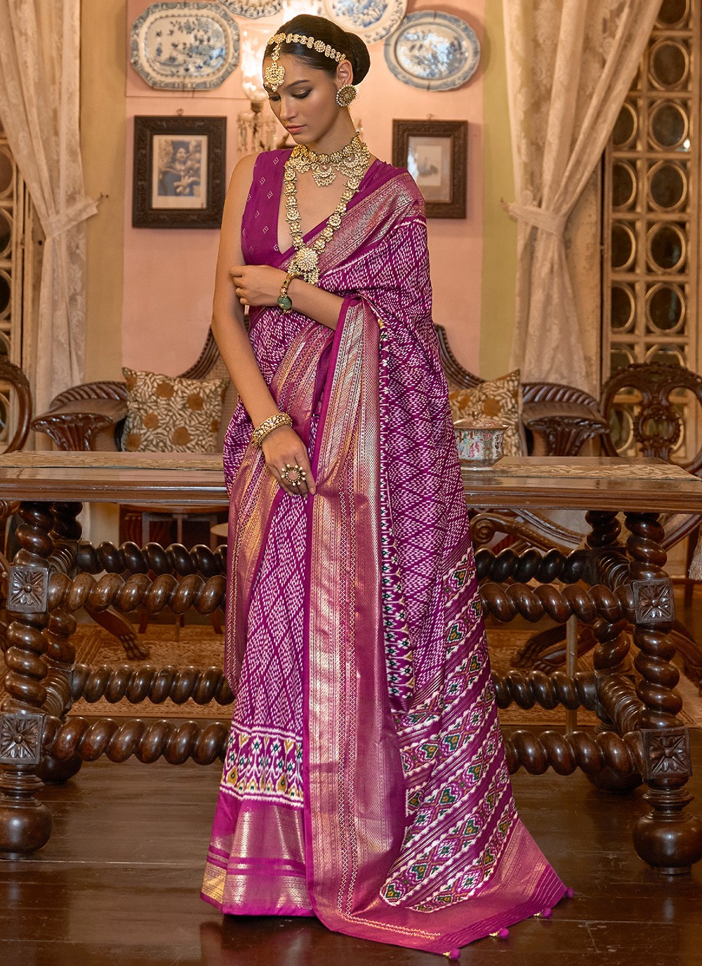 Purple woven silk saree with blouse - Monjolika - 3955985