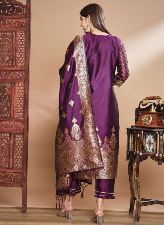 Purple Woven Work Cotton Silk Salwar Suit