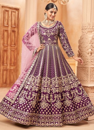 Purple Zari Mehndi Trendy Salwar Kameez