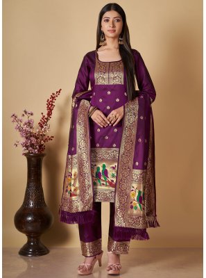 Purple Zari Sangeet Straight Salwar Suit