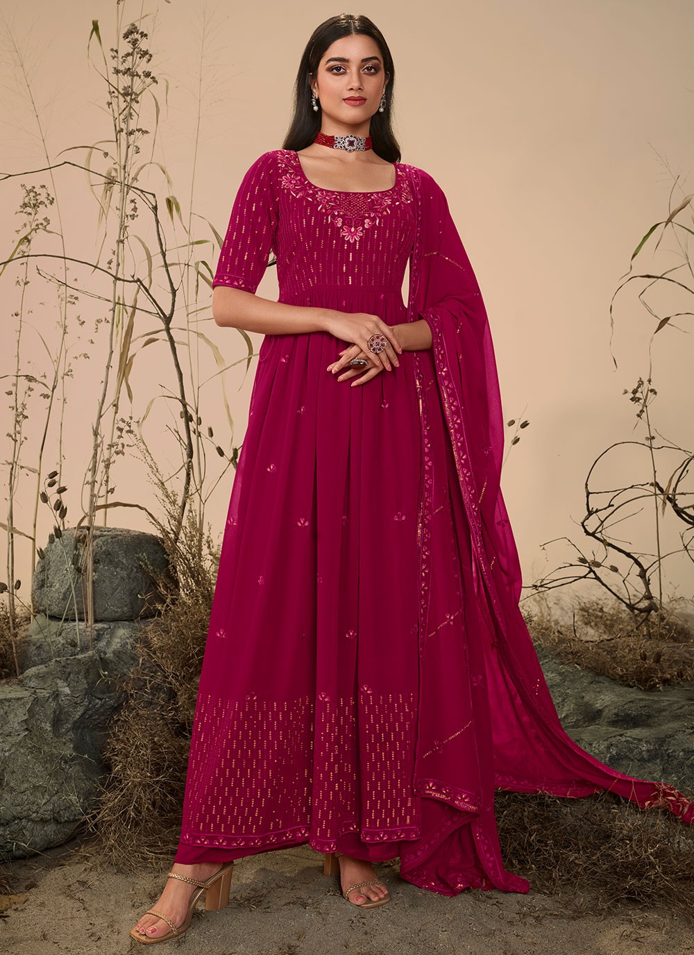 Rani Georgette Thread Long Length Salwar Suit