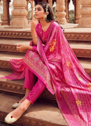 Rani Jacquard Salwar Suit with Embroidered and Jacquard Work
