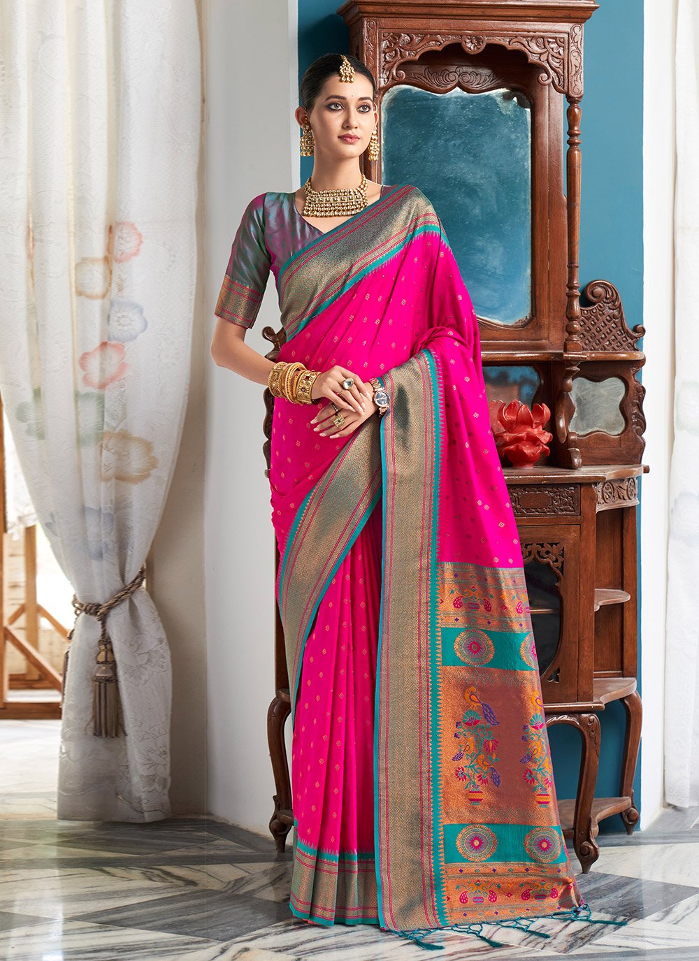 Buy Punch Pink Silk Saree online-Karagiri