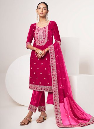 Rani Pink Net Pakistani Salwar Kameez - Vega Fashion - 3817900