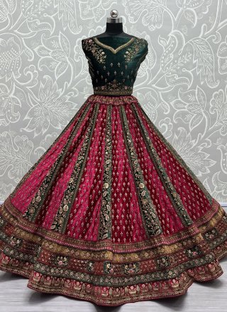 Rani Velvet Lehenga Choli with Dori, Embroidered, Sequins and Thread Work