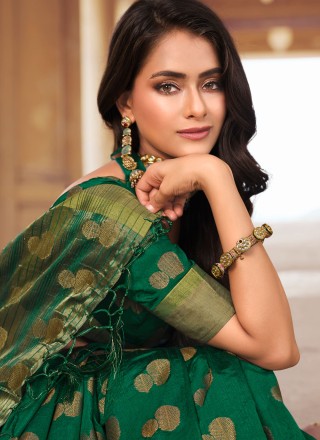 Raw Silk Contemporary Saree in Green