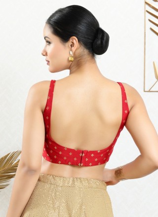 Raw Silk Embroidered Blouse in Red