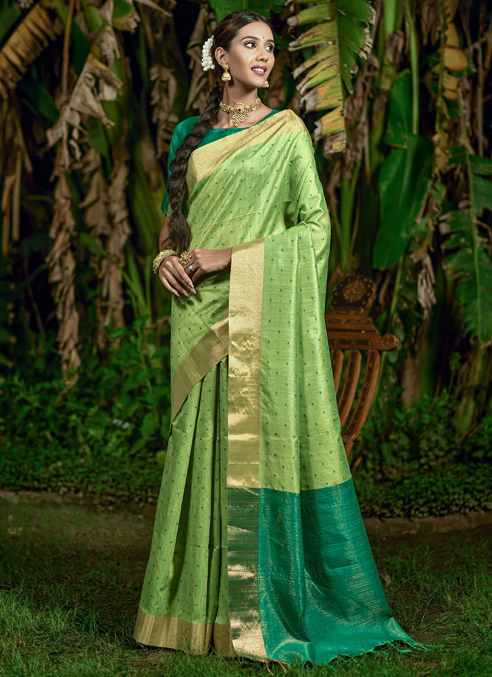 raw silk green bandhani saree 245274