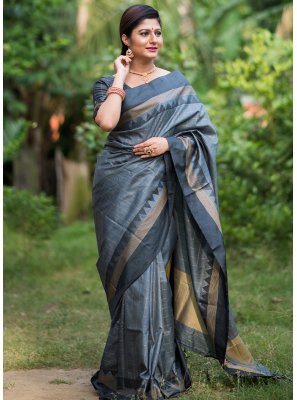 Raw Silk Grey Woven Trendy Saree