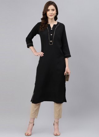 Rayon Black Plain Casual Kurti