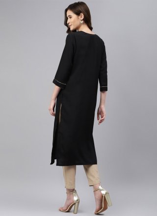 Rayon Black Plain Casual Kurti