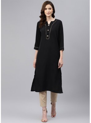 Rayon Black Plain Casual Kurti