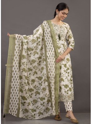 Rayon Cream and Green Digital Print Readymade Designer Salwar Suit