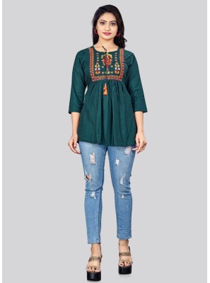 Rayon Embroidered Party Wear Kurti in Green
