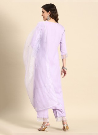 Rayon Lavender Embroidered Readymade Salwar Kameez