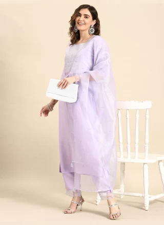 Rayon Lavender Embroidered Readymade Salwar Kameez